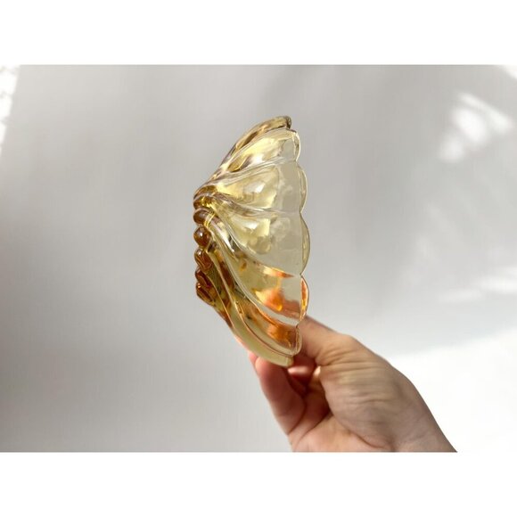 Midcentury Hazel Atlas Amber Vintage Swirl Scalloped Edge Glass Bowl - Picture 4 of 10